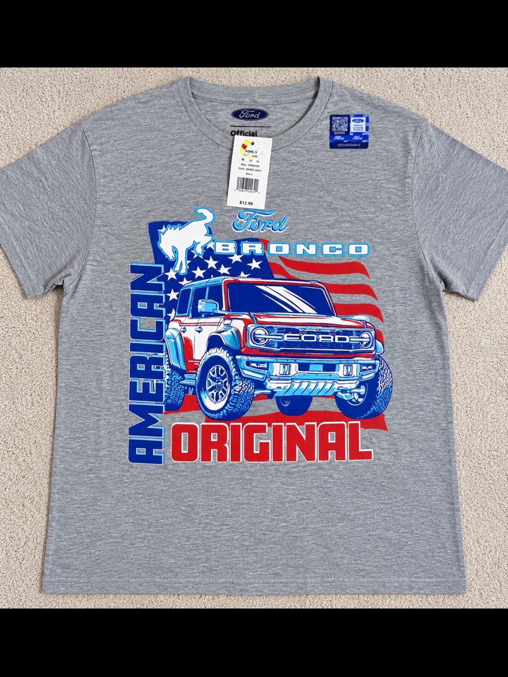 Hybrid Apparel Gray Short Sleeve Tee with Red, White & Blue Truck Graphic